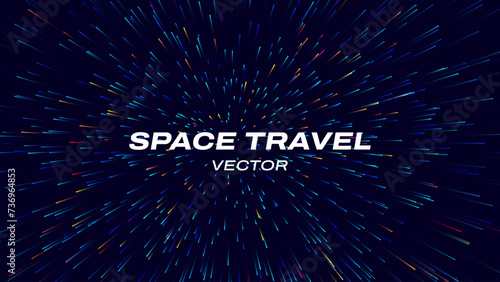 Abstract Circular Geometric Background. Vector Speed of Light Illustration. Space Science Fiction Travel, Warp, Teleport, Hyper Speed Jump Effect Concept.