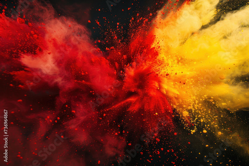 Red and Yellow Explosion of Powder on Black Background