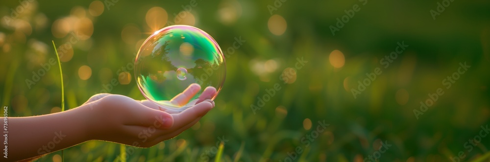 Delicate Wonder: Child's Hand with Soap Bubble