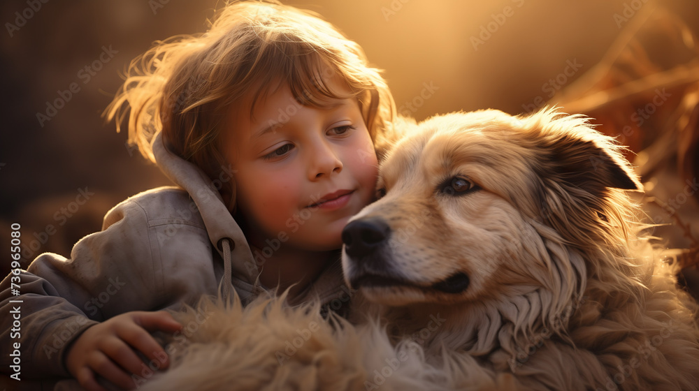 Friendship between sweet puppy and child - portrait of cute and child with deep love | Generative AI Friendship between sweet puppy and child - portrait of cute and child with deep love | Generative AI