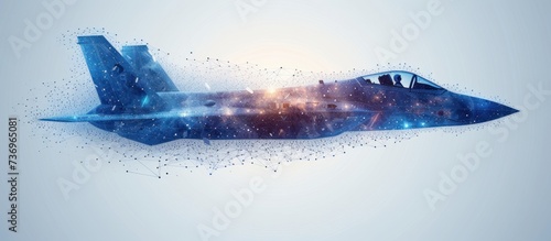 fighter jet in flight from abstract polygonal points blue