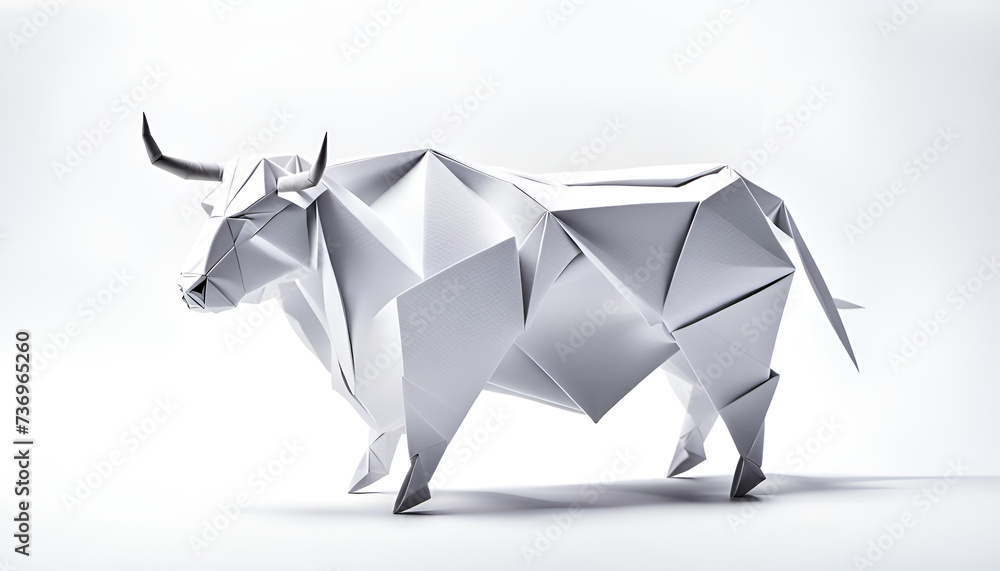 Stier männlich Anführer in geometrischen Formen, wie 3D Papier in weiß