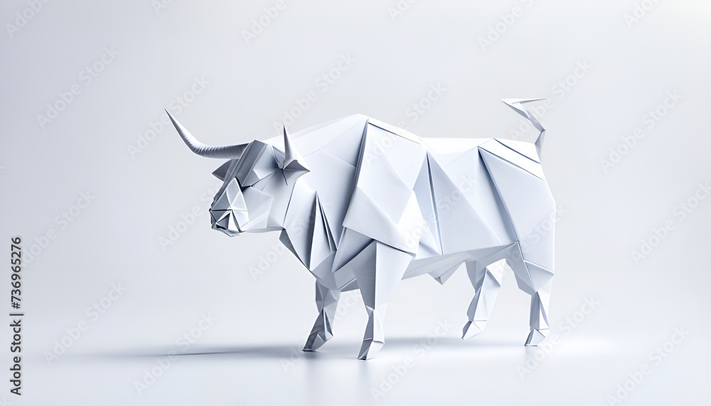Stier männlich Anführer in geometrischen Formen, wie 3D Papier in weiß wie Origami Falttechnik Jäger Tier Symbol Wappentier Logo Vorlage wildlebende Tiere Hörner Stier männlich Anführer in geometrischen Formen, wie 3D Papier in weiß wie Origami Falttechnik Jäger Tier Symbol Wappentier Logo Vorlage wildlebende Tiere Hörner