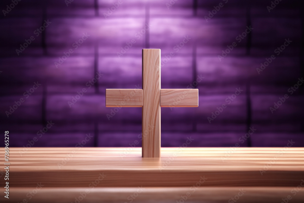 Wooden Cross Resting on Wooden Table
