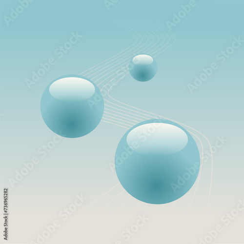 Blue Aero Gloss Three Circles with Abstract Line Waves Illustration