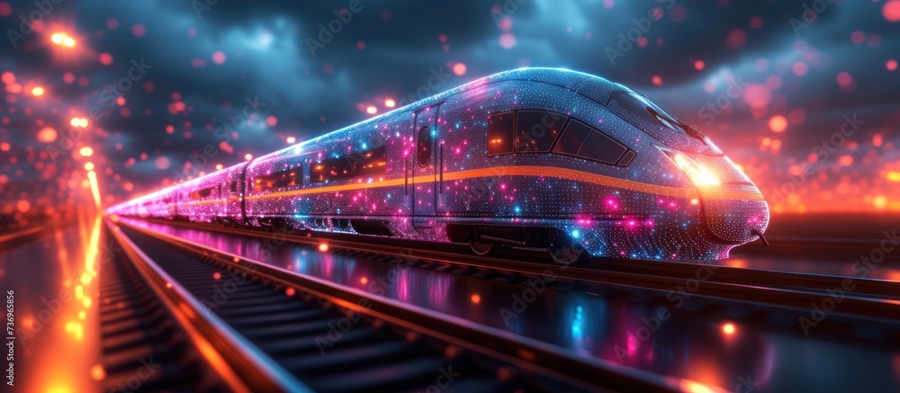 Digital low poly wireframe of futuristic high-speed train