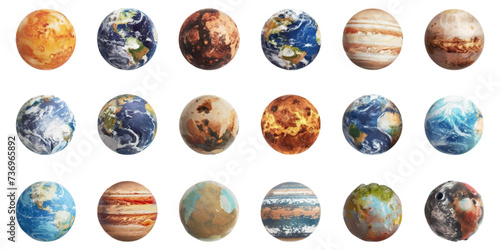 Set of planets on white background