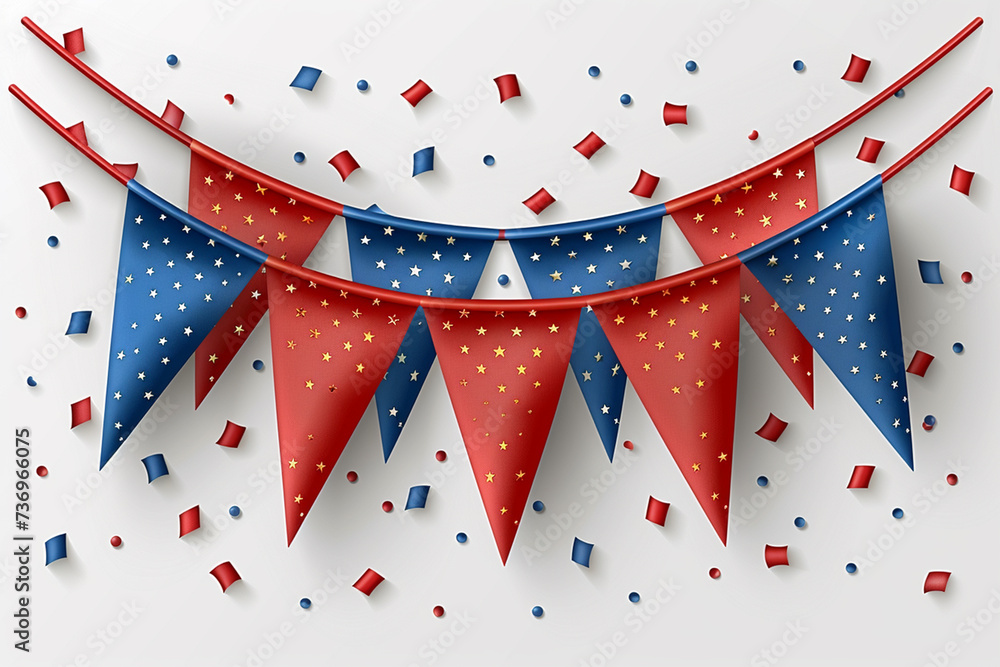 Patriotic Pennants: Star-Spangled Banners and Confetti for National Celebration - obrazy, fototapety, plakaty 