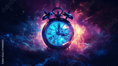 clock disintegrates into particles time concept abstract electrical design photo