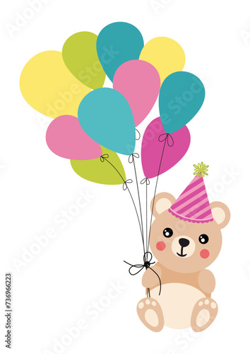 Birthday teddy bear holding a set of balloons © soniagoncalves