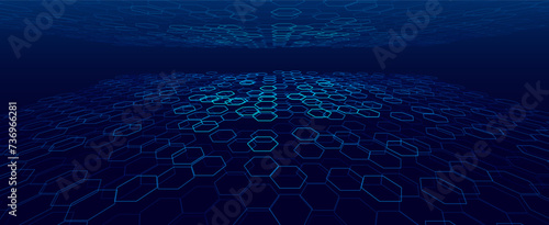 Dark Hexagon Abstract Technology or Science Background. Hi Tech Hexagon Grid. Vector Illustration.
