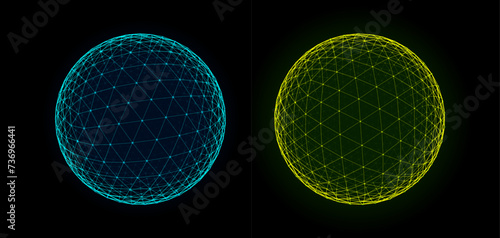 Spheres of Dots and Lines Background. HUD Element. Sci-Fi Planet Earth Template for Heads Up Display. Geometry Math Vector Illustration. Dots Circles with Depth of Field.