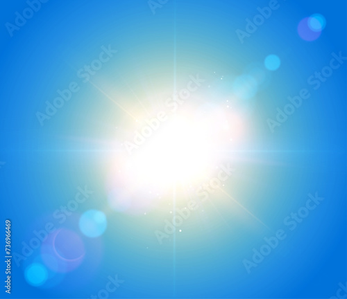 Hot Summer Sun. Sunny Lens Flare Background. Vector Illustration.