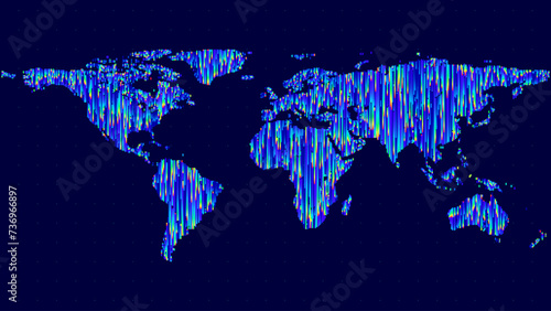 Digital World Map Hologram. Particle Dots Map. Abstract Technology Background in Matrix Style. Vector Illustration. Hi Tech Background. Darknet Dark Web Hackers Concept.