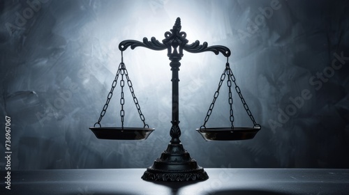 Silhouette of a Balanced Scale: A scale in silhouette with both sides evenly balanced, symbolizing fairness, justice, and equality under the law.

