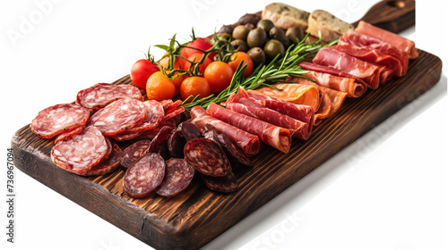 Wooden Cutting Board With Assorted Meats and Vegetables