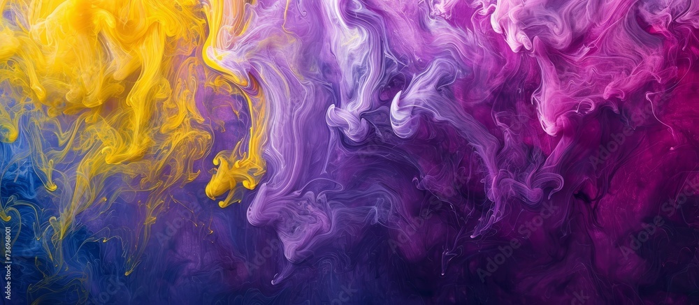 a close up of a purple , yellow , and blue ink in water . High quality