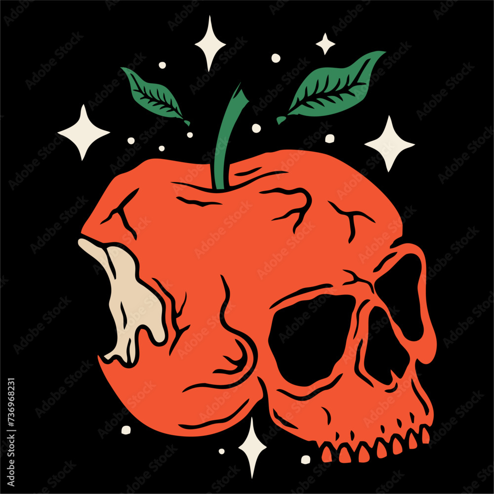 vector illustration of artwork cute character apple skull head vector illustration of artwork cute character apple skull head