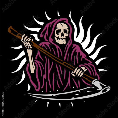 vector illustration of grim reaper skull skeleton with scythe sharp © bagasprnwrdhn