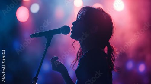 Woman Singing Into a Microphone at a Concert