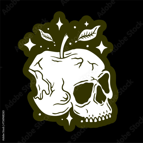 vector illustration of artwork cute character apple skull head