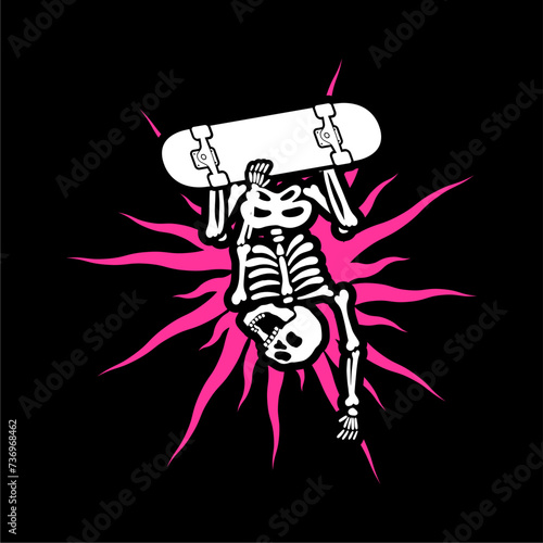 illustration vector of skeleton skull shinning skateboarding trick 