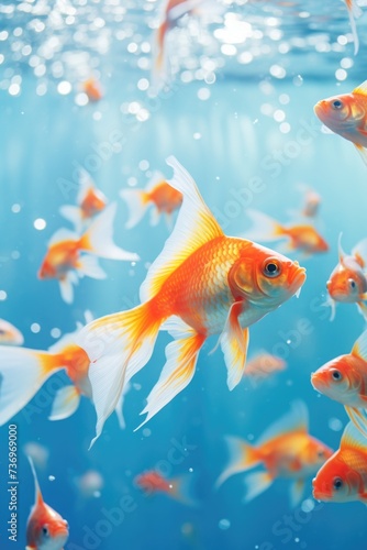 Red goldfish in blue water