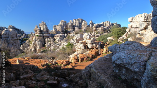 Impressive karstic landscape with unusual limestone rock formations in the National Park Torcal de Antequera, Malaga province, Andalusia, Spain