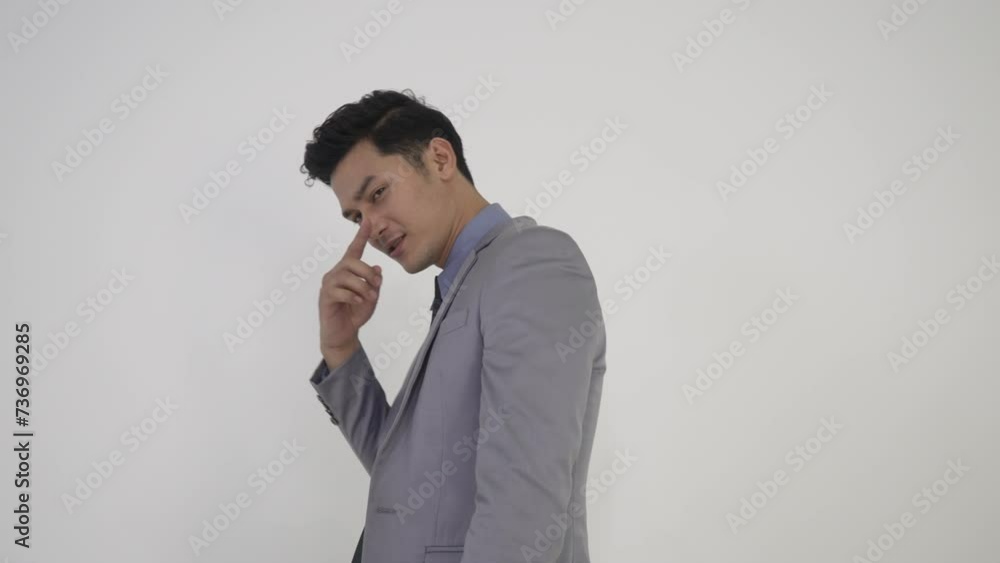 White collar worker show positive emotion on white background. White collar worker show positive emotion on white background.