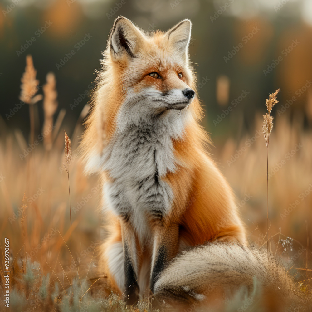 Photo of a long-haired fox in the field