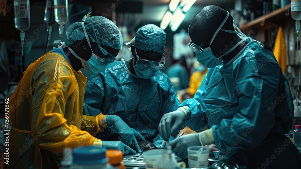 Surgeons perform surgery on a person in the operating room. Operative treatment Surgeons perform surgery on a person in the operating room. Operative treatment