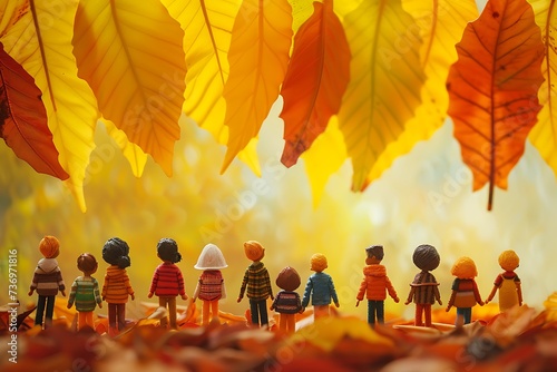 Artistic representations of unity in diversity through autumn-themed illustrations and designs.