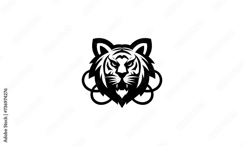 angry tiger face mascot logo icon, circus tiger mascot logo , black and white tiger mascot logo icon
