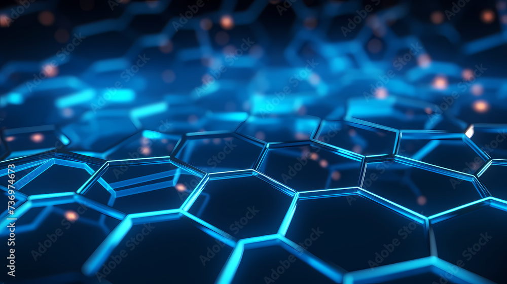 Fototapeta premium Modern science background hexagon lines and points wave flow abstract background