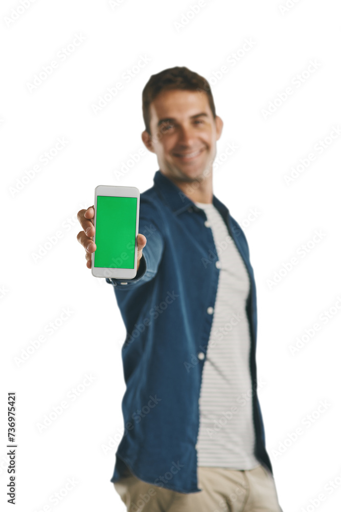 Portrait, green screen and man show smartphone, hand and isolated on a transparent png background. Phone, chroma key and happy person with app for marketing, social media or mockup space on display Portrait, green screen and man show smartphone, hand and isolated on a transparent png background. Phone, chroma key and happy person with app for marketing, social media or mockup space on display