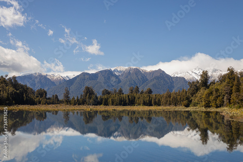 Matheson Lake with Mount Cook reflected. New Zealand © Raquel