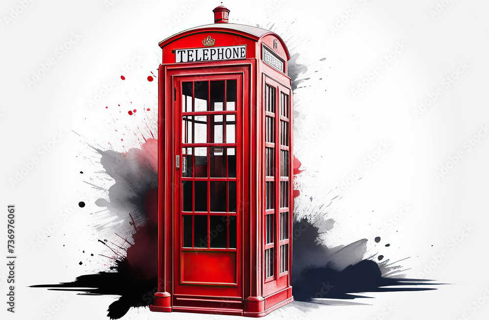 Obraz premium Beautiful watercolor illustration of red London telephone boxes in London, UK.