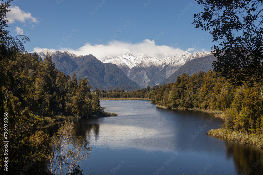 matheson lake with mount cook in the background. New Zealand