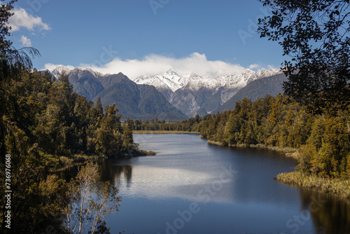 matheson lake with mount cook in the background. New Zealand