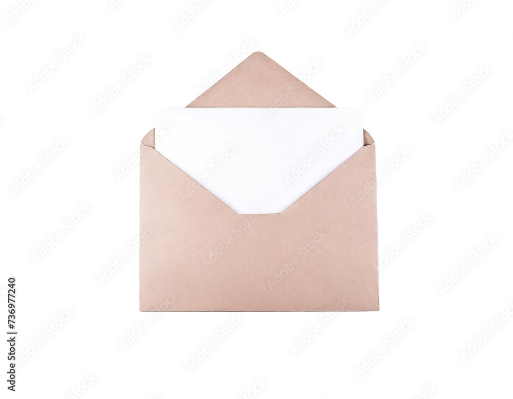 A pink envelope with a white card inside, against a white background. A pink envelope with a white card inside, against a white background.