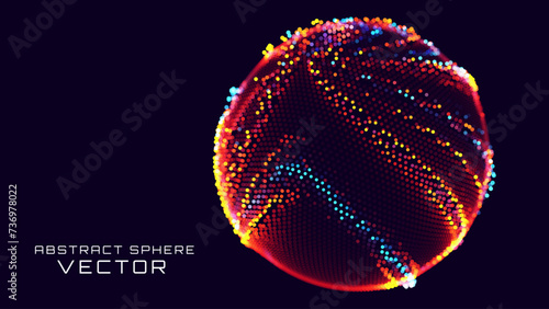 3D Sphere Dots. Global Digital Connections. Abstract 3D Spiral Grid Design. Sci-Fi Technology Science Style Vector Object. Futuristic 3D Sphere HUD Element.