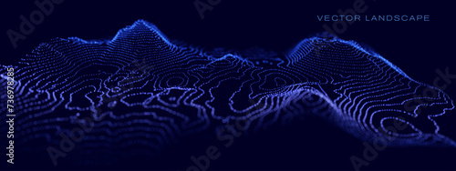 3D Sea Ocean Depth Topographic Topo Map Banner Background. Curvy Wavy Lines Vector Illustration. Hills, Rivers and Mountains. Geography Concept.