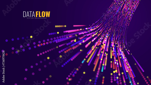 Digital Data Flow Vector Background. Big Data Technology Lines. 5G Wireless Data Transmission. High Speed Light Trails. Information Flow in Virtual Reality Cyberspace. Vector Illustration.
