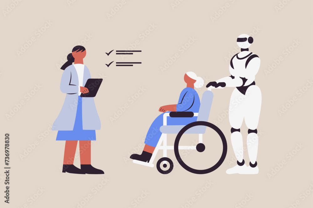 Technology in Caring for Patient and The Disabled Vector Illustration