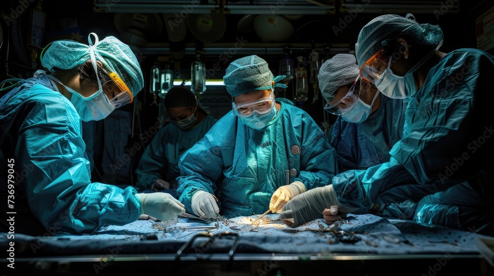 Surgeons perform surgery on a person in the operating room. Operative treatment