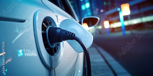 electric car is recharging at a charging station