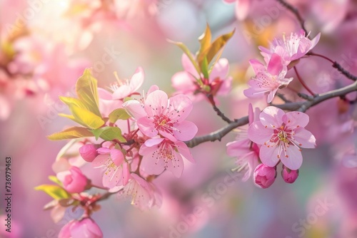 Spring background with pink blossom and Bulgarian symbol of spring   martenitsa.