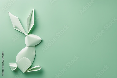 simple Easter bunny shape made of single stroke, on plain light green background, with copy space for text photo