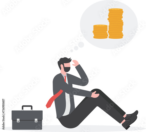 sad businessman thinking about money, depression of financial problems

