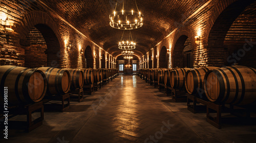A tunnel with wine barrels.